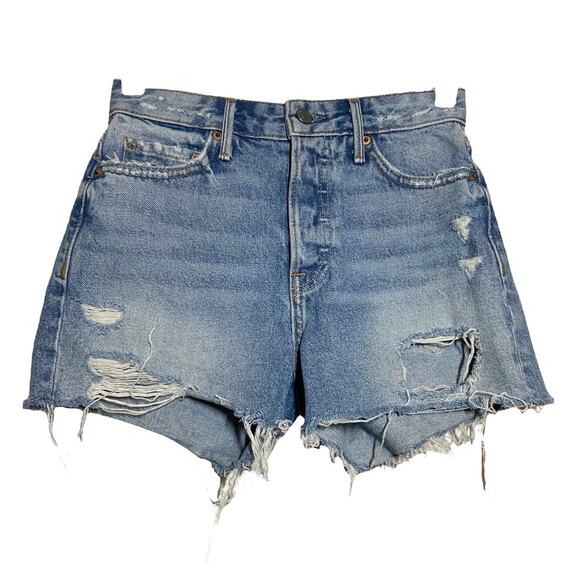 GRLFRND Kerry Short Me and You Rigid Denim 100% Cotton Button Fly Destroyed 23" - Picture 3 of 6